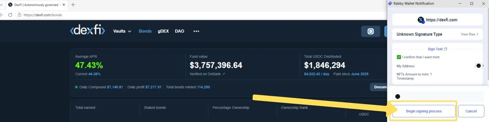Click Mint and confirm the transaction - Step 4.2 Click Mint and confirm the transaction - Step 4.2